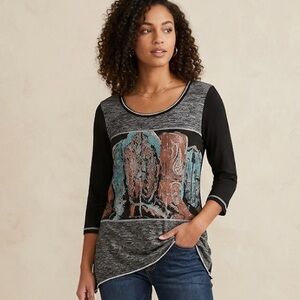 Vanilla Sugar Top Rhinestone Cowboy Boot Print Western Rodeo Size Medium